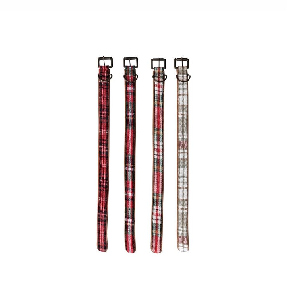 NWT Creative Co-op Cotton & Leather Extra Small Red Plaid Dog Collar